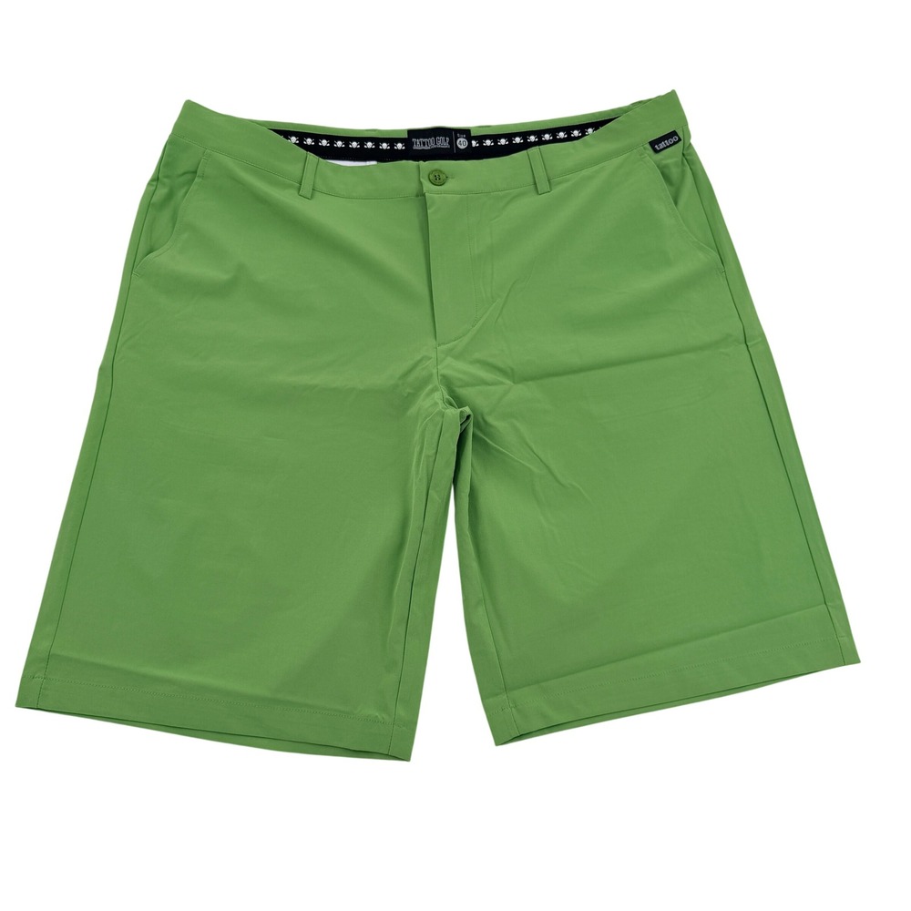 Tattoo Golf Performance Mens Shorts Size 40 Lime Green Skull Logo Golfing Casual